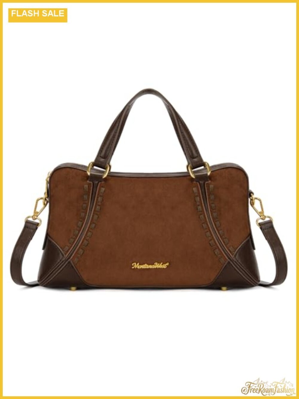 Faux Suede Western Satchel Crossbody Bag with Top Handle, Adjustable Strap